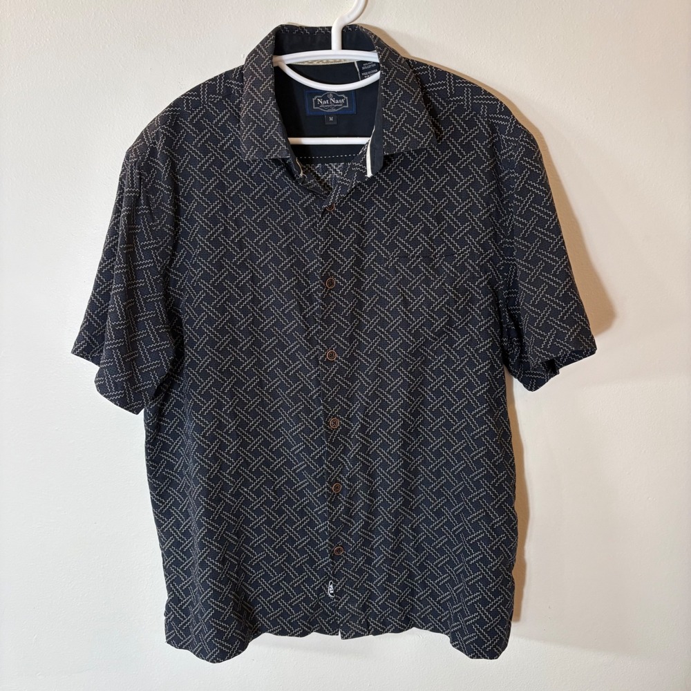 Nat Nast Silk Cotton Geometric Print Button Down Shirt Size‎ Medium